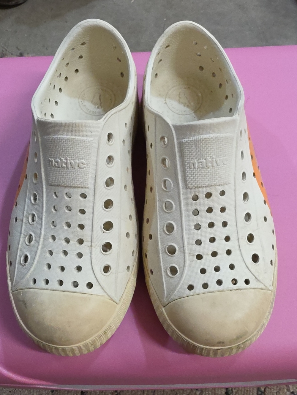 Native Lightweight Slip-On Moccasins in Cream with Orange Trim